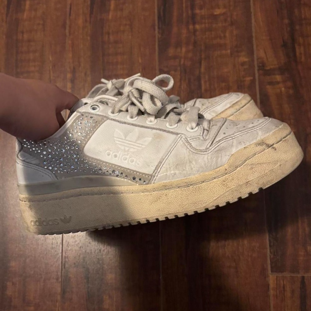adidas White Sneakers with Rhinestone Heel Accents!